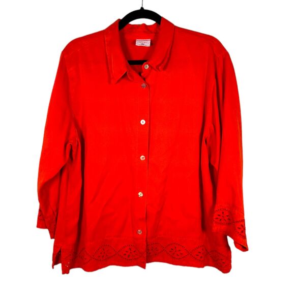 Click by Color Me Cotton Orange Red Button Down Shirt Shacket Eyelet Size XXL - Picture 1 of 6